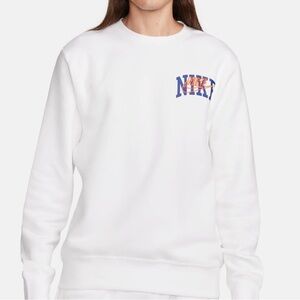 Nike Men's White Crewneck long sleeve sweatshirt with Blue and Orange Logo